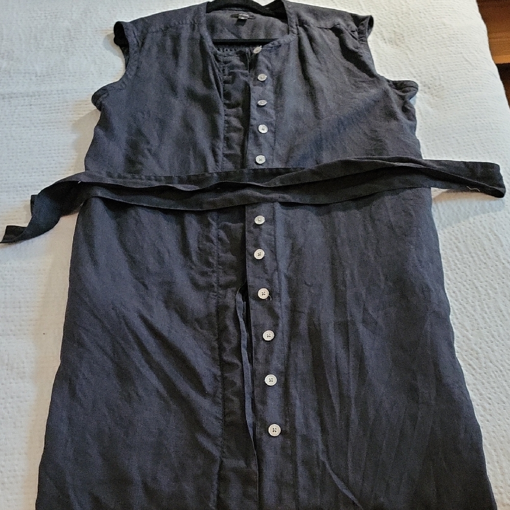 J. Crew SLeeveless Black linen  Button Up Shirt Dress XL